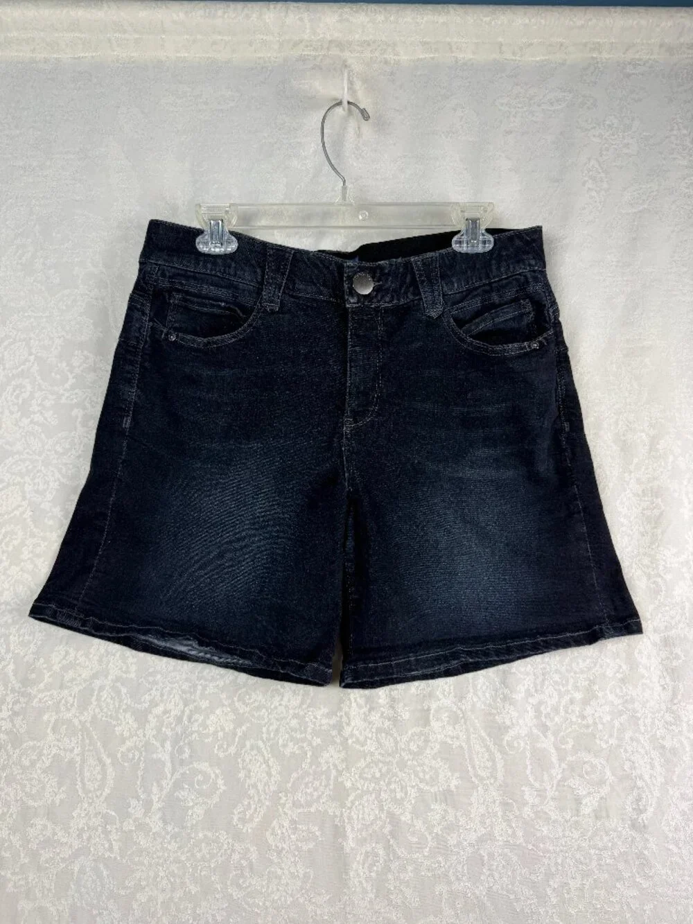 Democracy Absolution Women's Size 14 Black Denim Bermuda Shorts Stretch Mid Rise
